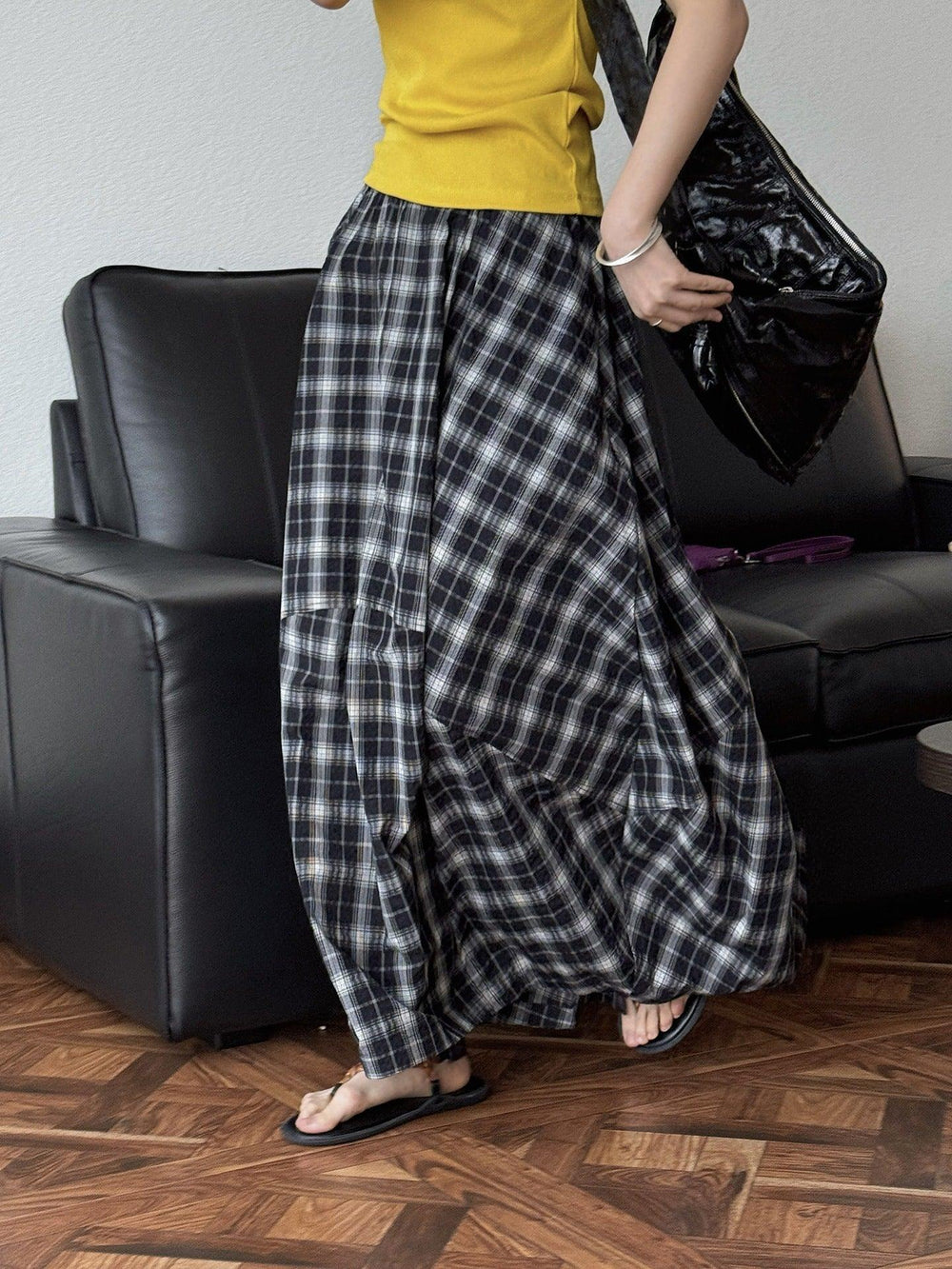 Cotton Plaid Flower Bud Skirt Summer Maxi Skirts Collection by Thebesttailor