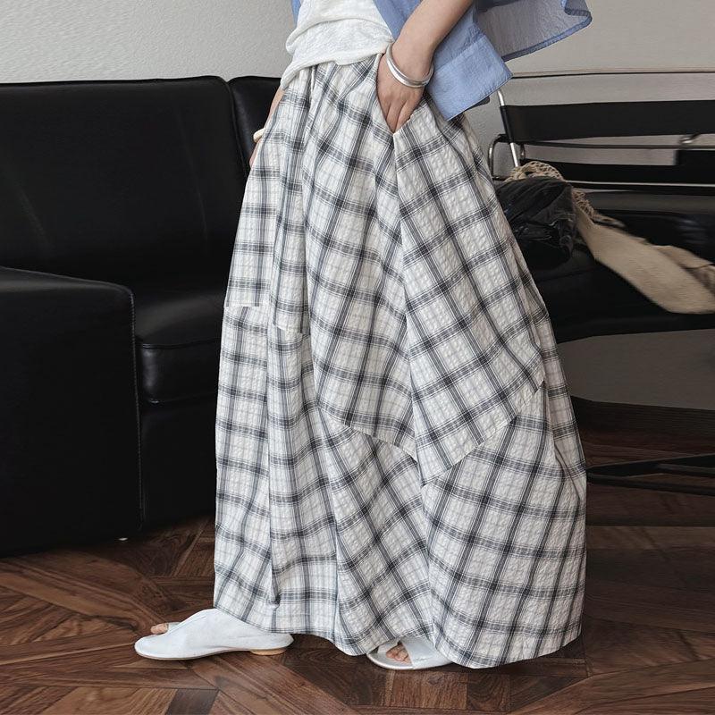 Cotton plaid flower bud skirt summer maxi skirts Thebesttailor