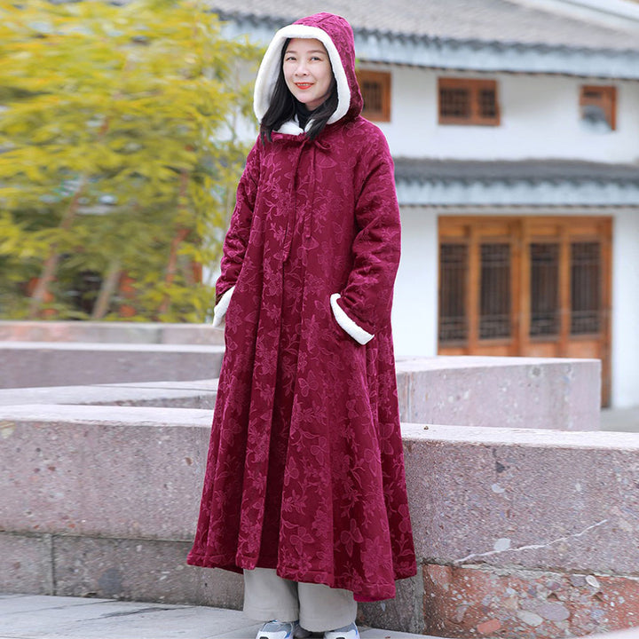 Chinese Style Winter Coat hooded cape coat womens