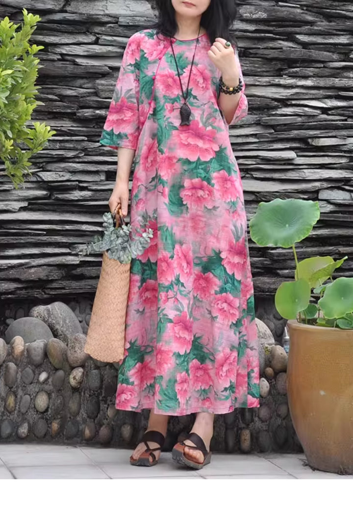 vintage-linen-floral-summer-dress-for-women by Thebesttailor