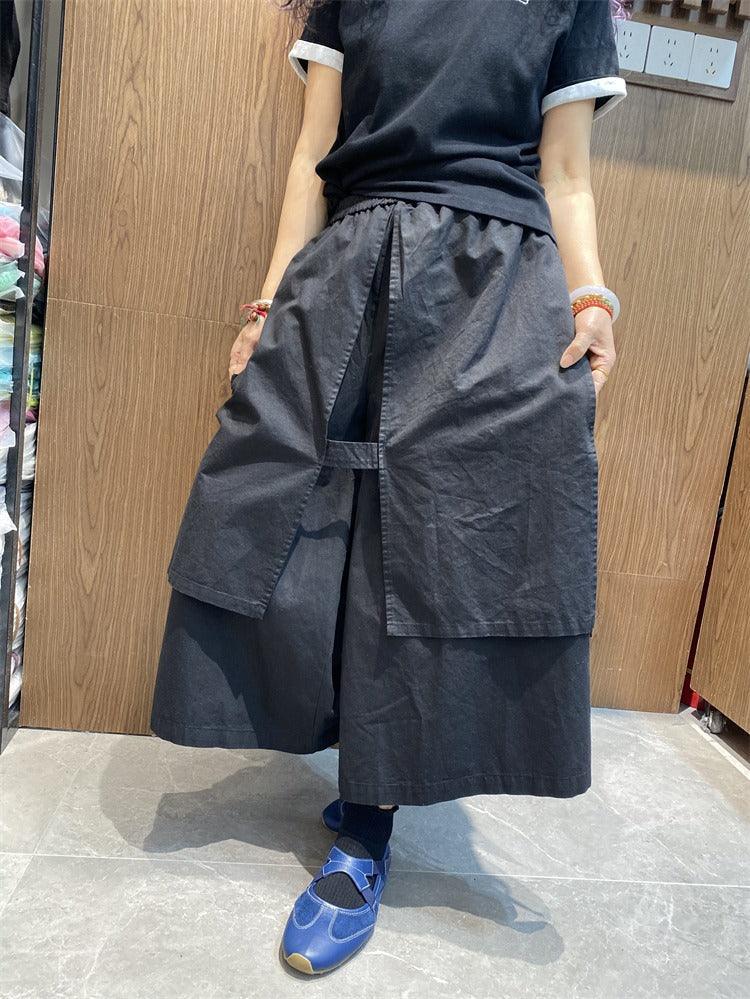 Elastic waist casual culottes Women's pants vintage cotton wide leg culottes pants Thebesttailor