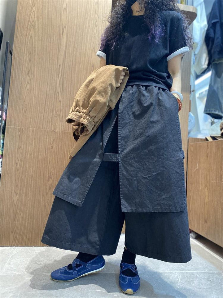 Elastic waist casual culottes Women's pants vintage cotton wide leg culottes pants Thebesttailor