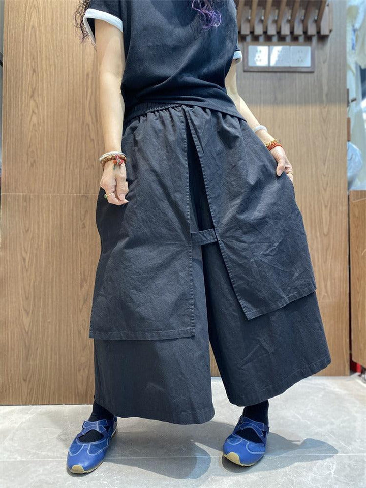 Elastic waist casual culottes Women's pants vintage cotton wide leg culottes pants Thebesttailor