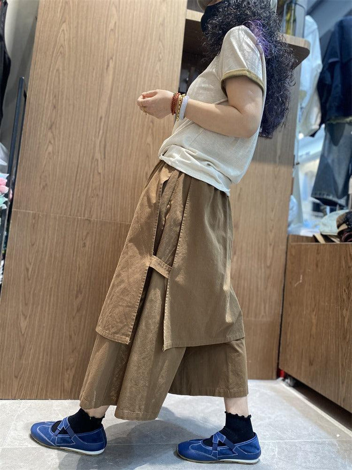 Elastic waist casual culottes Women's pants vintage cotton wide leg culottes pants Thebesttailor