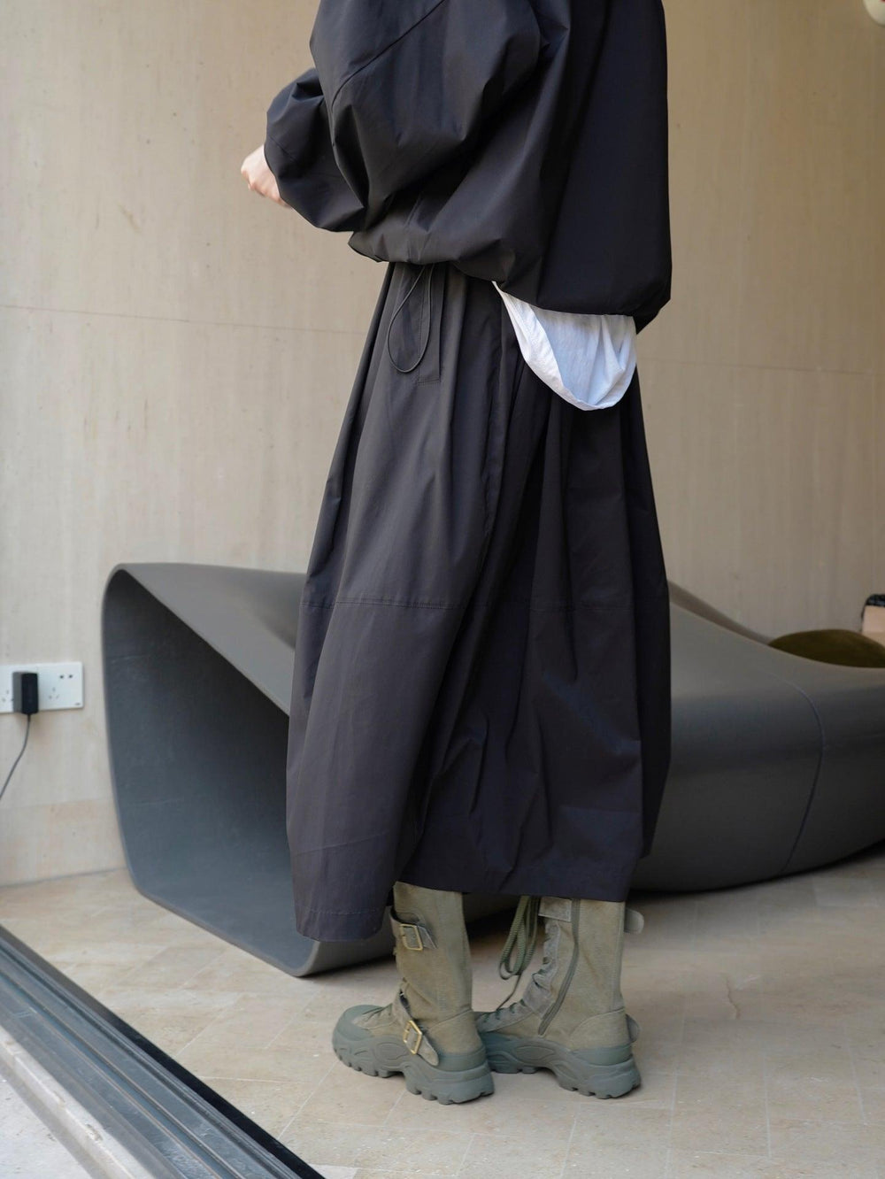 Elastic waist skirt with loose silhouette A-line skirt with pockets by Thebesttailor