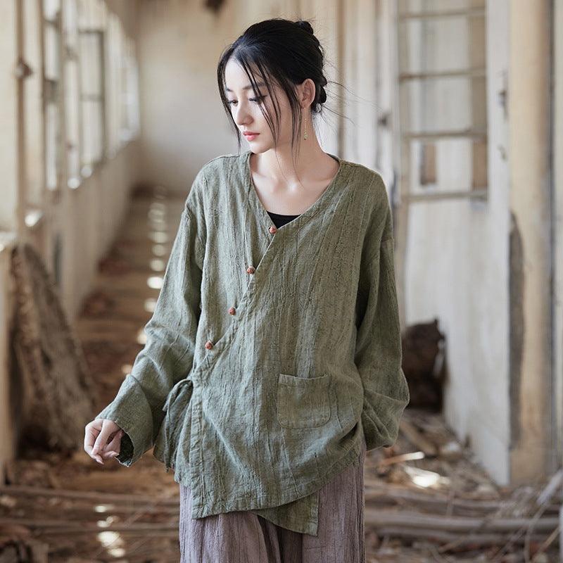 Hand-Dyed Ramie Women's Cardigan with Long Sleeves by Thebesttailor