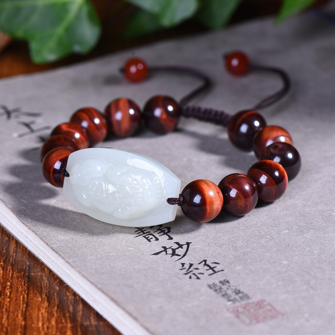 Natural Green Jade Pixiu Beaded Bracelet for Wealth and Protection