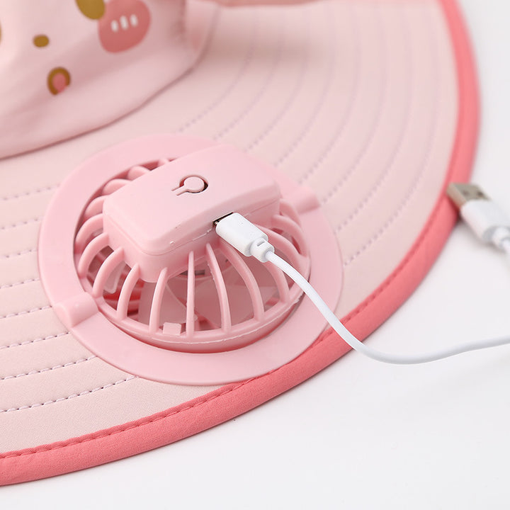 USB Rechargeable Cartoon Sun Hat with Fan for Kids