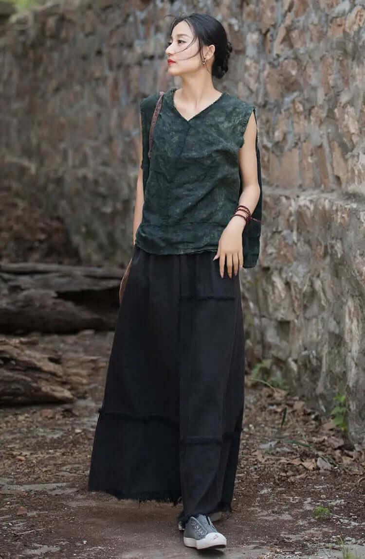 a line skirt Green Retro beach maxi skirt - skirts for women-Women's Skirts-Thebesttailor-Thebesttailor