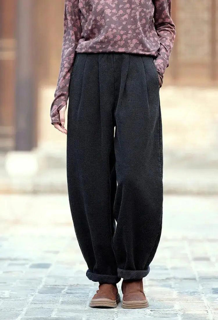 spring pants for women Loose Boho Vintage Linen Bloomers-Women's pants-Thebesttailor-One size-Black-Linen-Thebesttailor