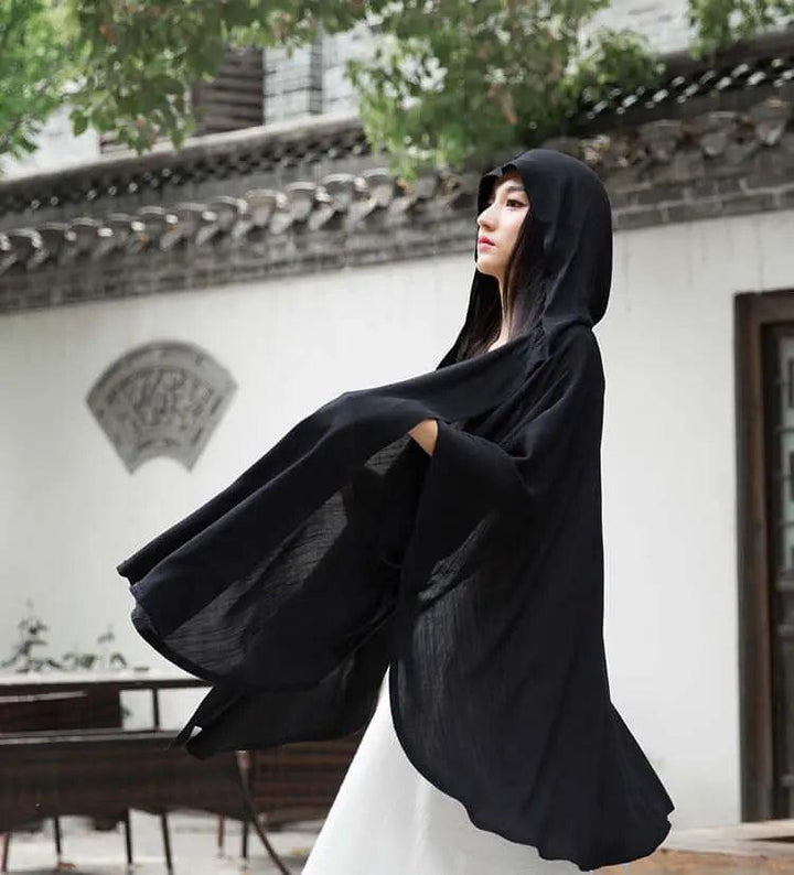 BEST LINEN WITCHES CLOAK WITH BAT SLEEVES-Women's Shirt-Thebesttailor-Thebesttailor