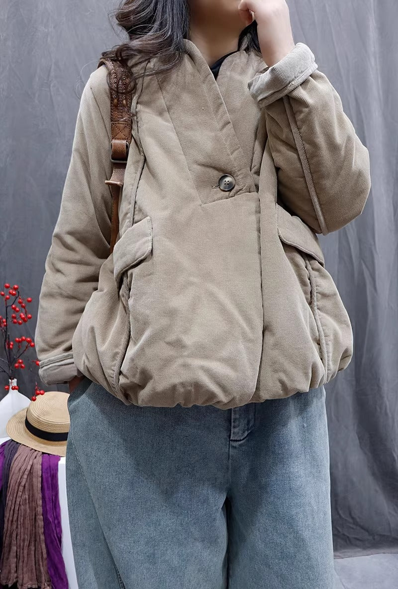 Women's Corduroy Thick Short Quilted Jacket