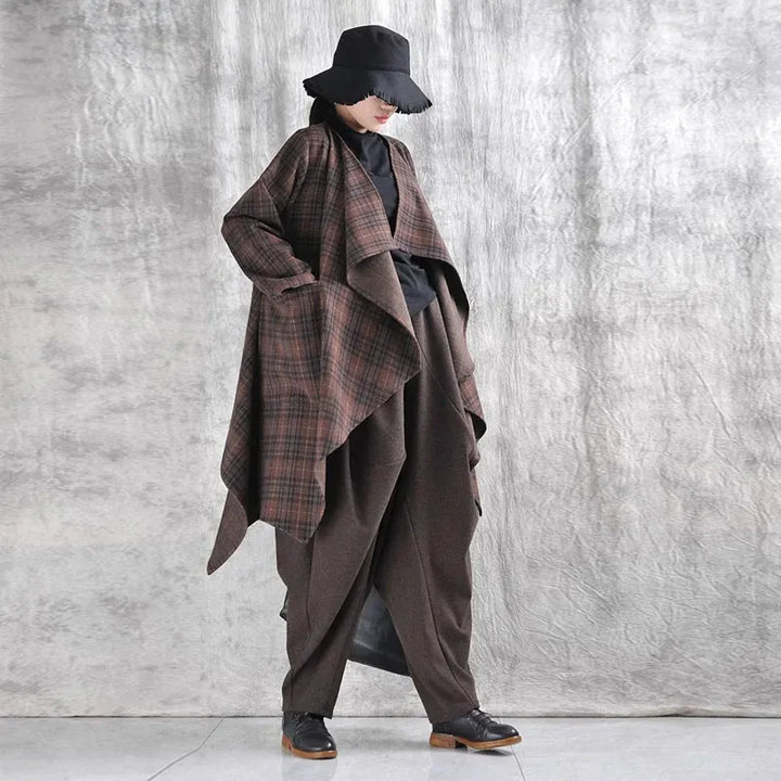 Women's winter plaid irregular wool coat