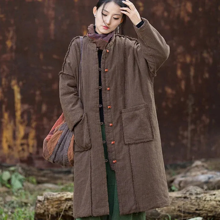 Winter linen midi cotton coat for women