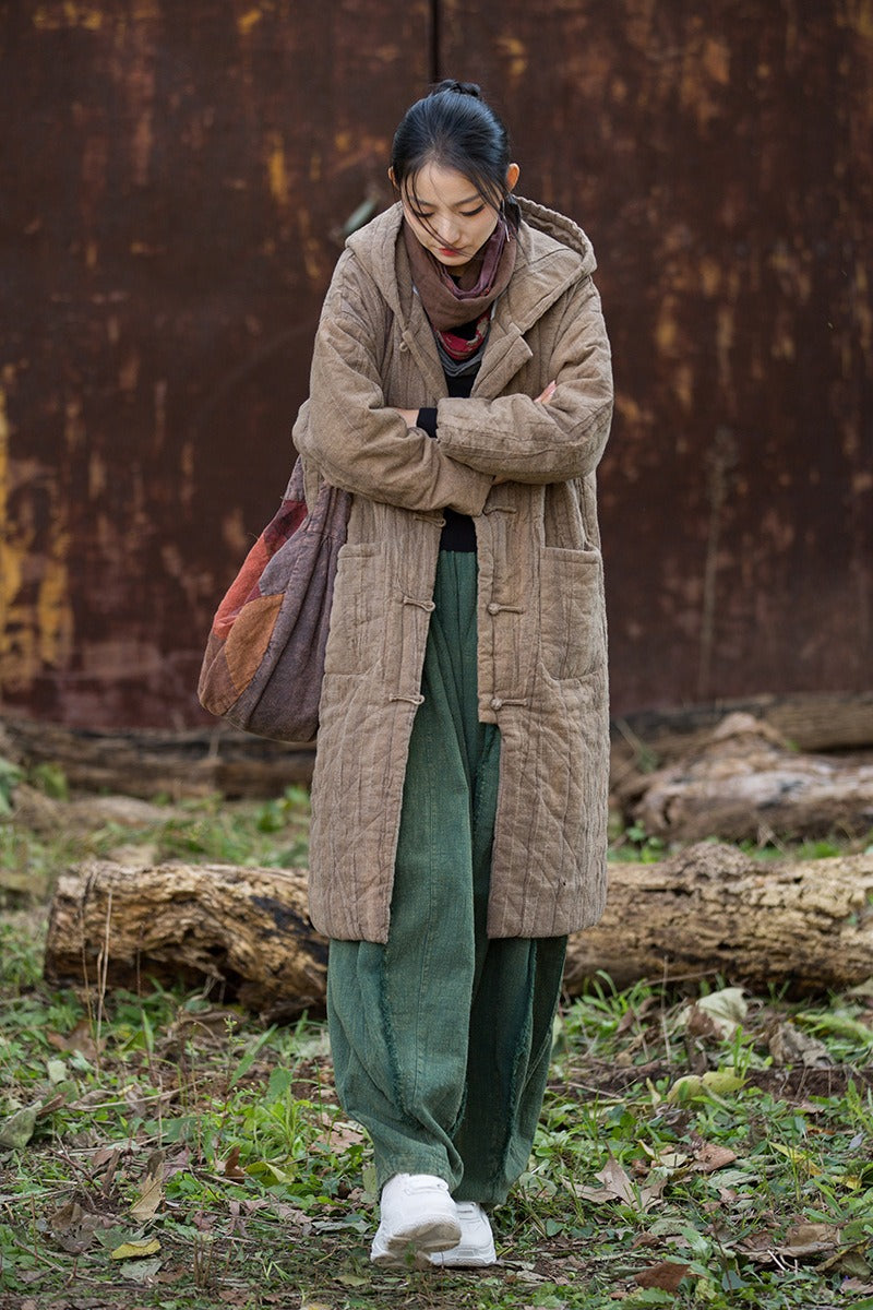 Spring Loose Linen Avant Garde Quilted Transitional Hooded Women's Coat