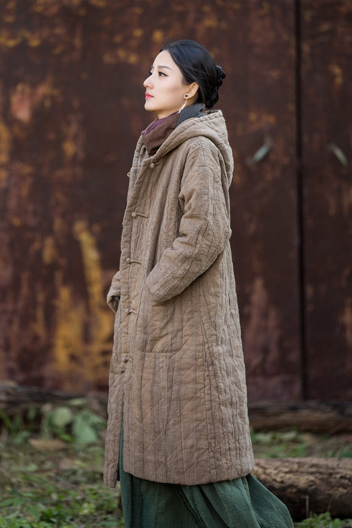 Spring Loose Linen Avant Garde Quilted Transitional Hooded Women's Coat