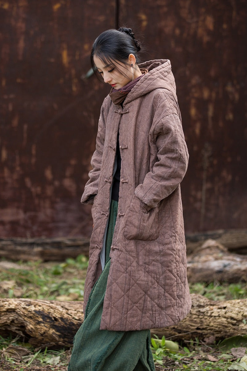 Spring Loose Linen Avant Garde Quilted Transitional Hooded Women's Coat