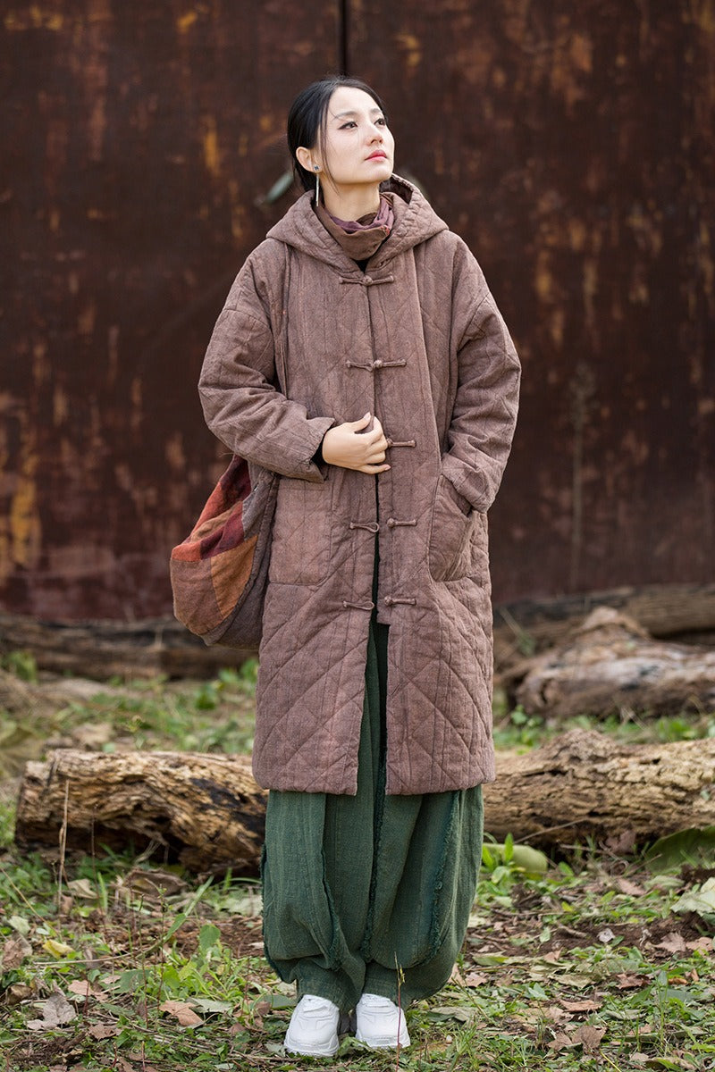 Spring Loose Linen Avant Garde Quilted Transitional Hooded Women's Coat