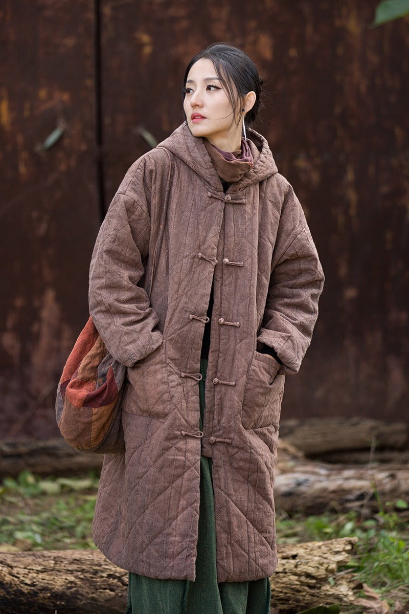 Spring Loose Linen Avant Garde Quilted Transitional Hooded Women's Coat