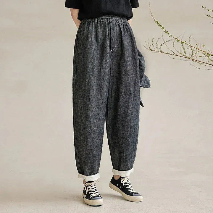 Women's Casual Autumn Yarn-Dyed Linen Carrot Pants