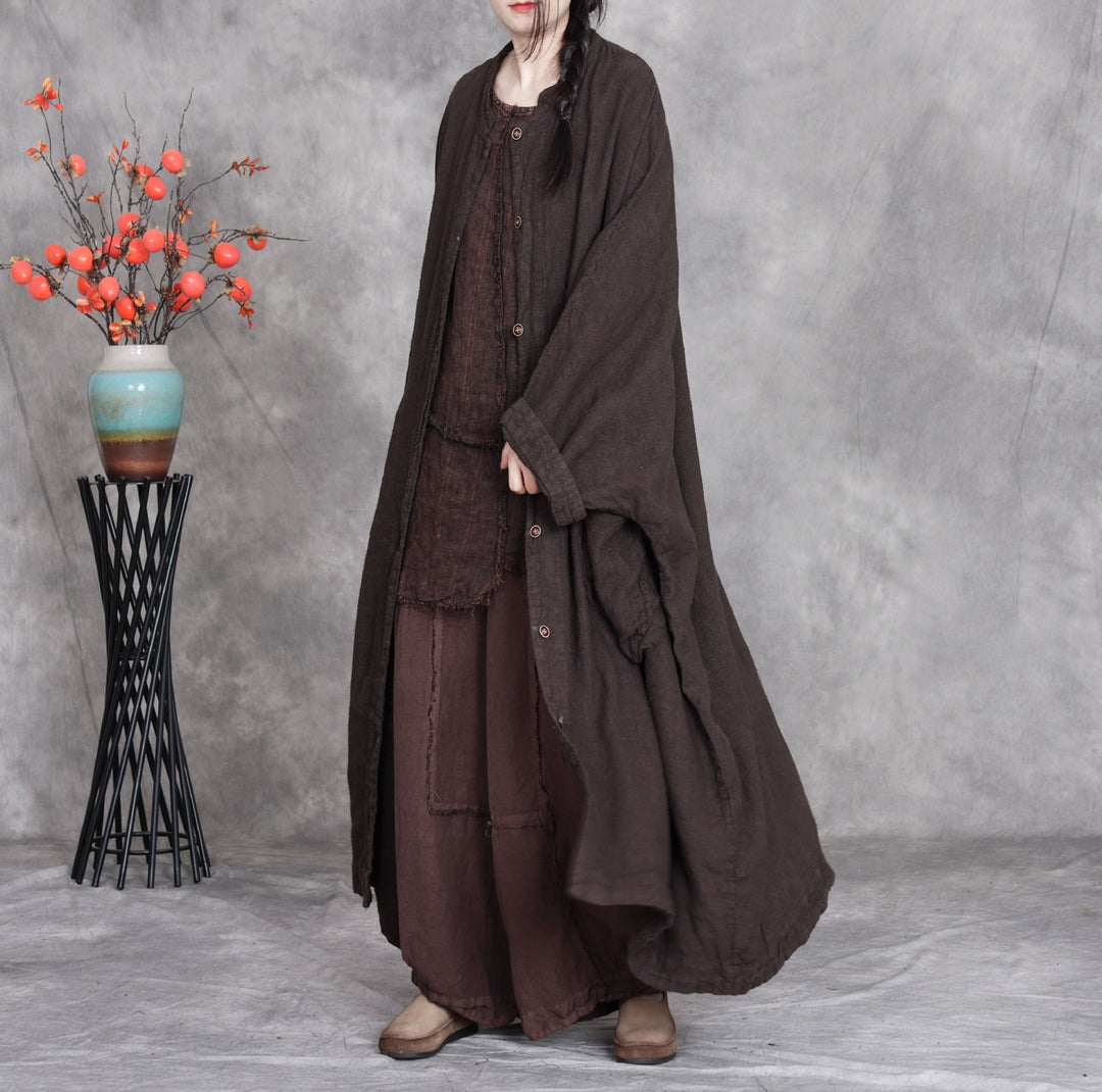 Women's Spring Linen Long Coat with Large Pockets