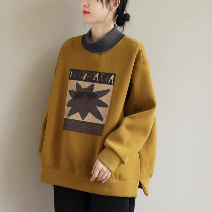 Winter cartoon pattern turtleneck sweatshirt