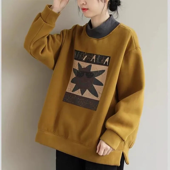 Winter cartoon pattern turtleneck sweatshirt