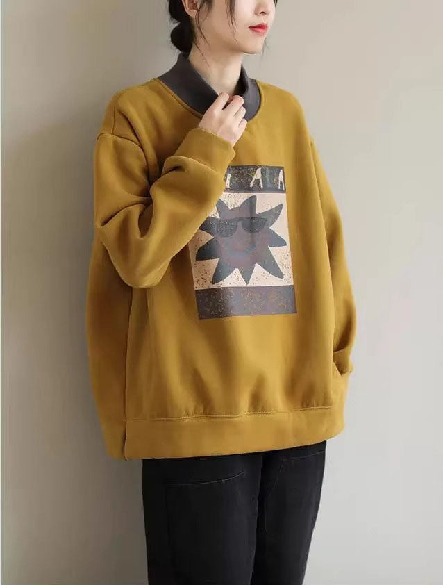 Winter cartoon pattern turtleneck sweatshirt