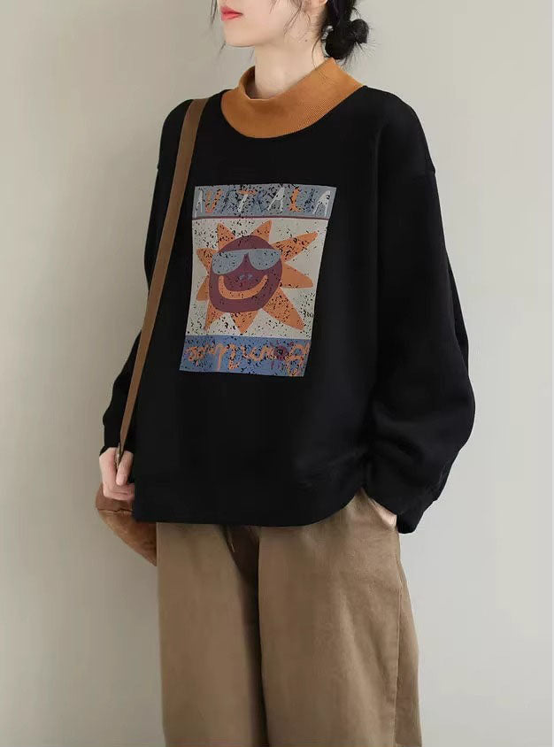 Winter cartoon pattern turtleneck sweatshirt