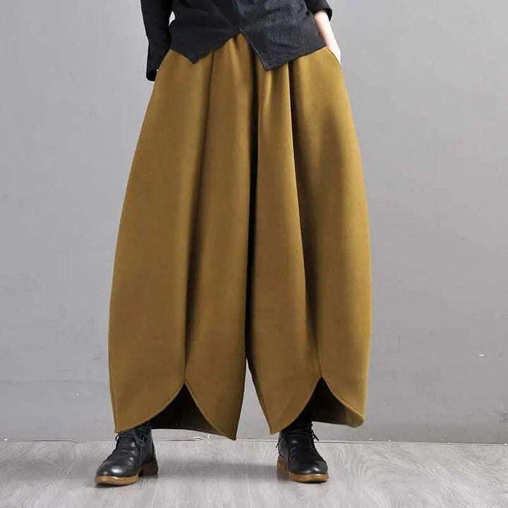 Mustard Green Wide Leg Wool Pants for Modern Commuters-Women's pants-Thebesttailor-Thebesttailor