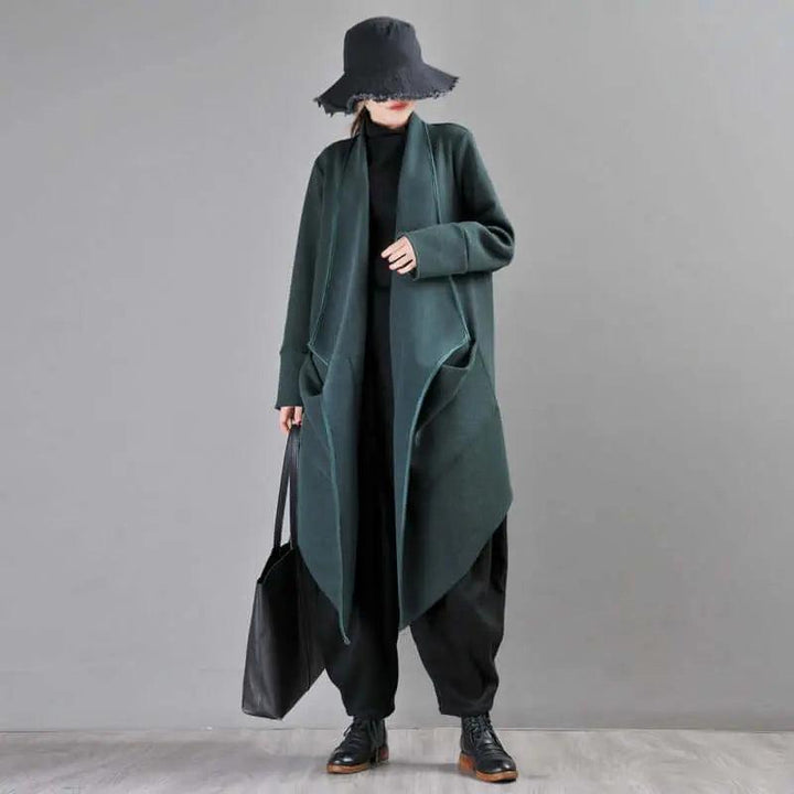 Winter Wool Asymmetrical Coat with Leisure Style-Women's coat-Thebesttailor-One size-Dark green-Wool-Thebesttailor