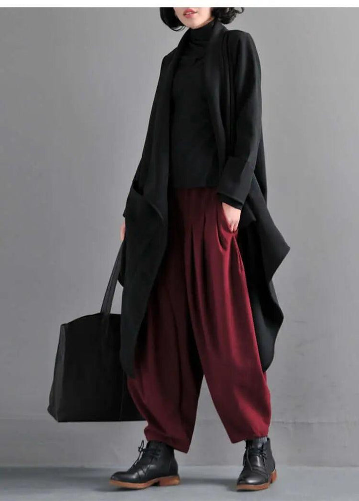 Winter Wool Asymmetrical Coat with Leisure Style-Women's coat-Thebesttailor-One size-Black-Wool-Thebesttailor