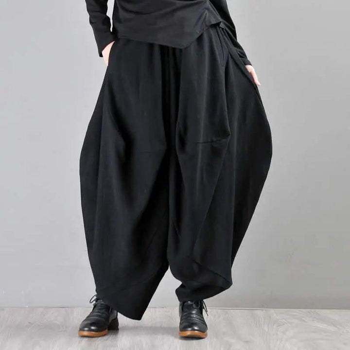 Black Linen High-Waisted Bohemian Harem Pants for Women-Women's pants-Thebesttailor-One size-Black-Linen-Thebesttailor