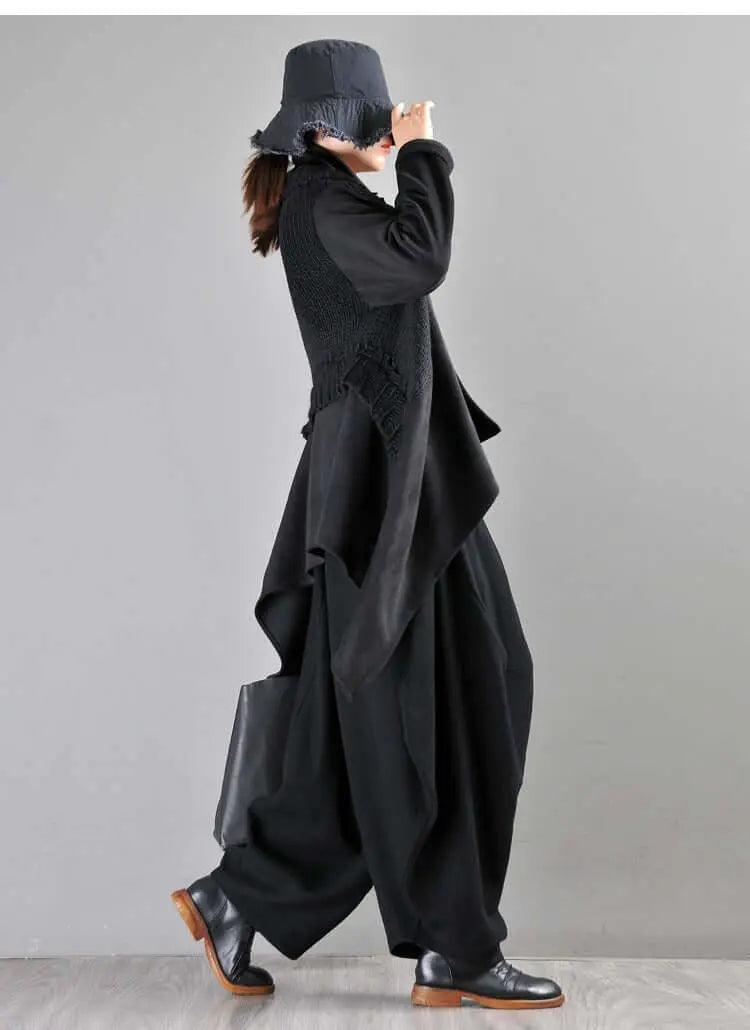 Black Linen High-Waisted Bohemian Harem Pants for Women-Women's pants-Thebesttailor-Thebesttailor