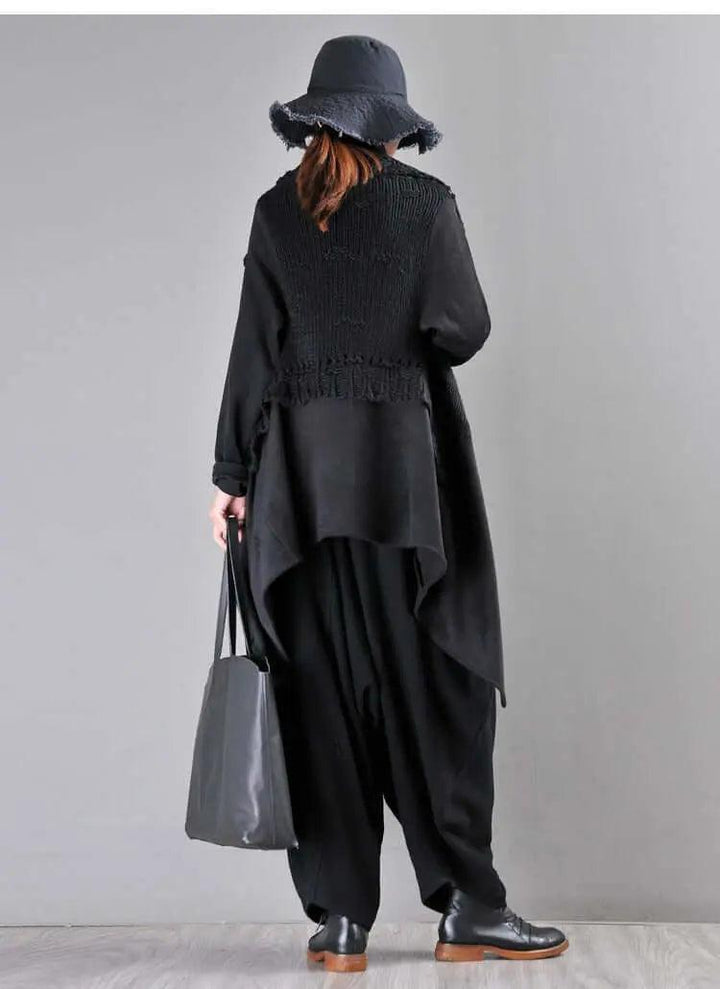 Black Linen High-Waisted Bohemian Harem Pants for Women-Women's pants-Thebesttailor-Thebesttailor