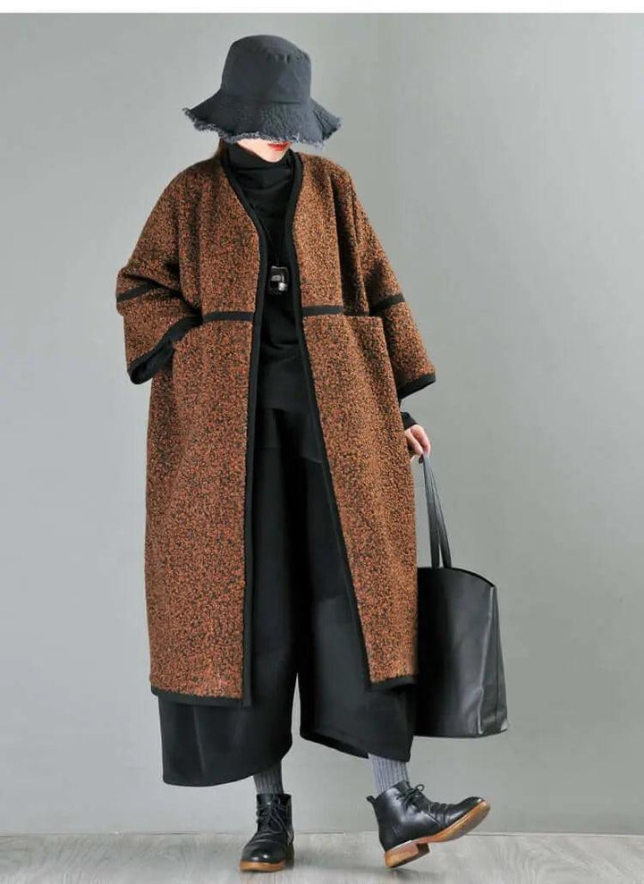 Women's Spring Brown Wool Midi Winter Coat-Women's coat-Thebesttailor-Thebesttailor