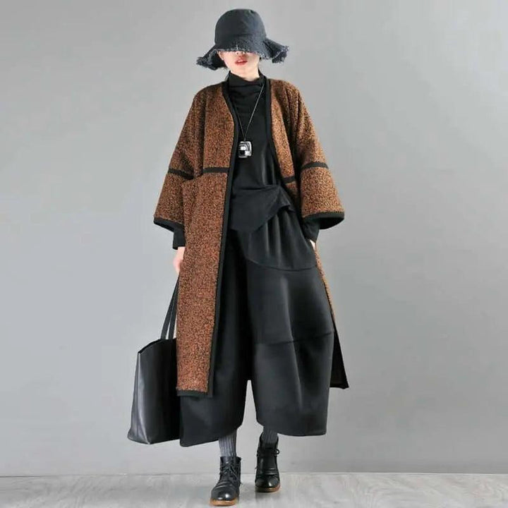 Women's Spring Brown Wool Midi Winter Coat-Women's coat-Thebesttailor-One size-Brown-Wool-Thebesttailor