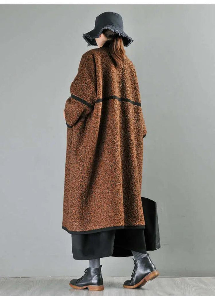 Women's Spring Brown Wool Midi Winter Coat-Women's coat-Thebesttailor-Thebesttailor