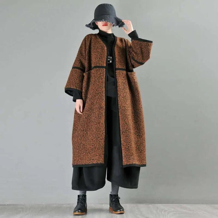 Women's Spring Brown Wool Midi Winter Coat-Women's coat-Thebesttailor-Thebesttailor