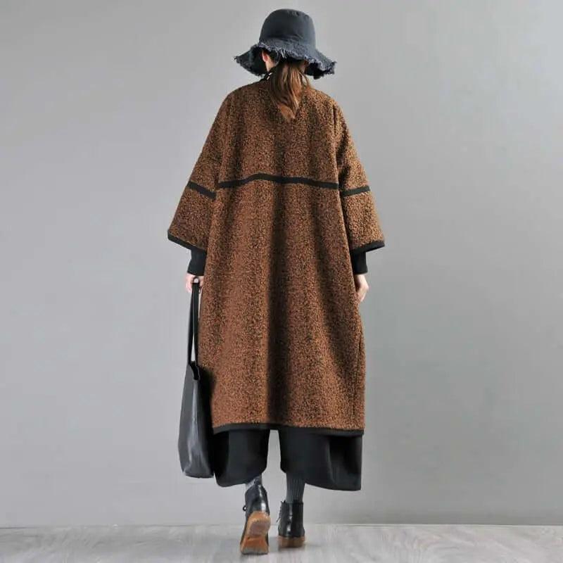 Women's Spring Brown Wool Midi Winter Coat-Women's coat-Thebesttailor-Thebesttailor