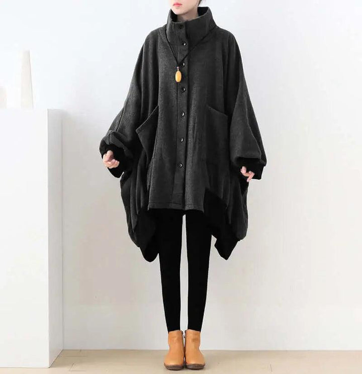 Elegant Vintage Winter Jacket with Oversized Fit-Women's coat-Thebesttailor-One size-Black-Cotton-Thebesttailor