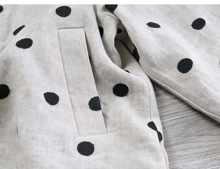 Autumn Retro Linen Polka Dot Suit with Bloomer Pants-Women's Shirt-Thebesttailor-Thebesttailor