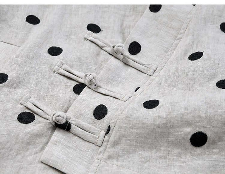 Autumn Retro Linen Polka Dot Suit with Bloomer Pants-Women's Shirt-Thebesttailor-Thebesttailor
