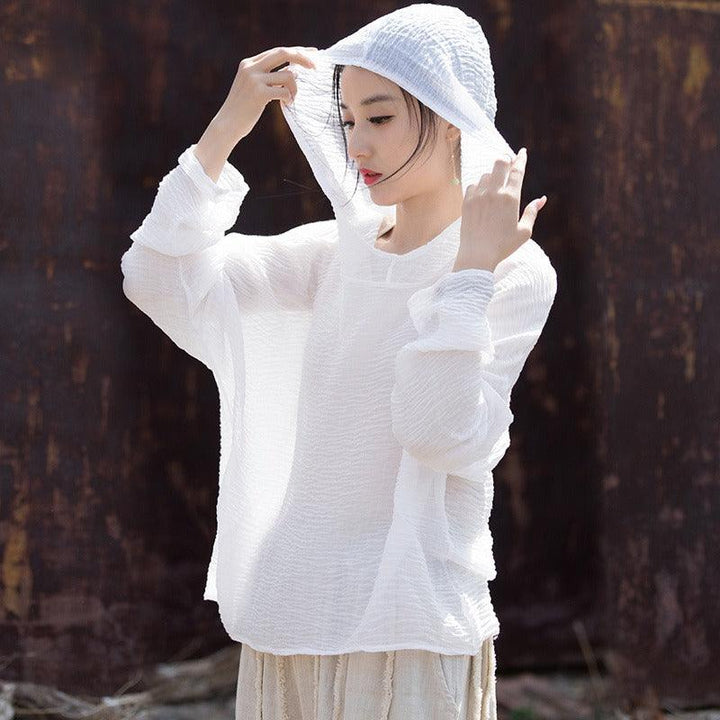 UV Protection Top Sun-Ready Tencel Hooded Tee for Women-Women's Shirt-Thebesttailor-One size-White-Tencel-Thebesttailor
