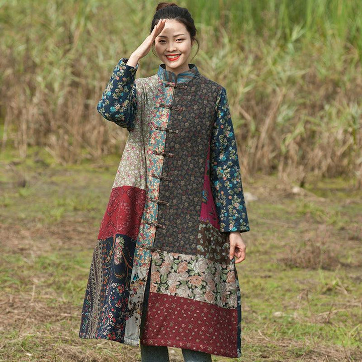 Bohemian cotton women's winter long coat-Women's Shirt-Thebesttailor-One size-Brown-Linen-Thebesttailor