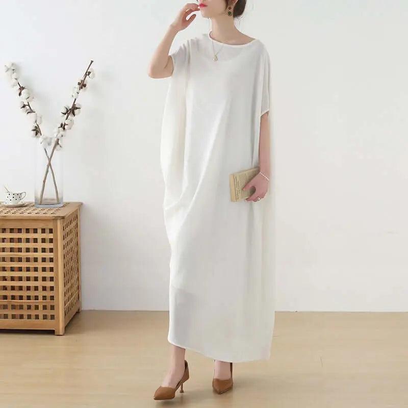 Elegant Asymmetrical Bat Sleeve Midi Summer Dress by Thebesttailor