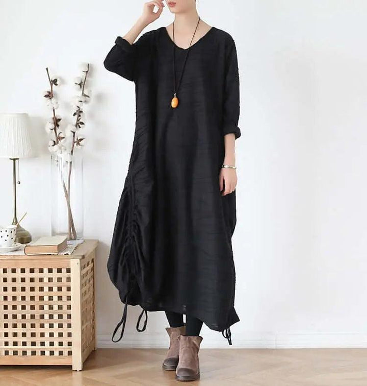 Elegant Black Cotton Dress with Asymmetrical Hem for Women-Women's dress-Thebesttailor-Thebesttailor