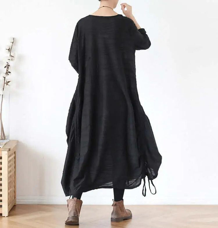 Elegant Black Cotton Dress with Asymmetrical Hem for Women-Women's dress-Thebesttailor-Thebesttailor