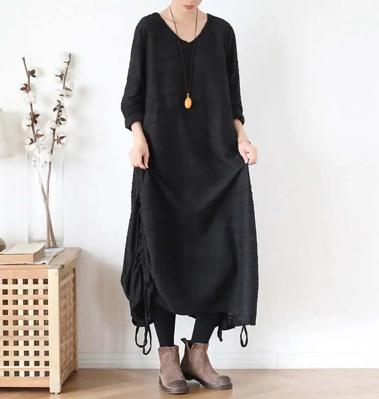 Elegant Black Cotton Dress with Asymmetrical Hem for Women by Thebesttailor