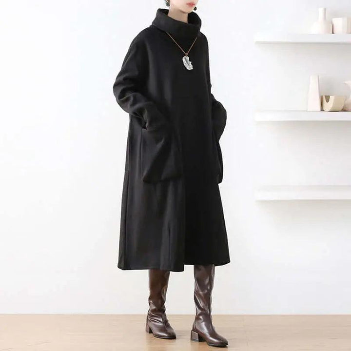 Chic Black Turtleneck A-line Dress with Pockets for Women-Women's dress-Thebesttailor-Thebesttailor